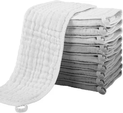 Immagine prodotto di Asciugamani in mussola di cotone 100% Unyqoos® per neonati, a 6 strati – morbidi, traspiranti e assorbenti, ideali come bavaglini/strofinacci, set da 10 pezzi