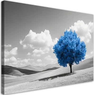 Produktbild von Leinwandbild Blaue Baumlandschaft 100x70 Feeby Blau bild für die wand bereit zum aufhängen