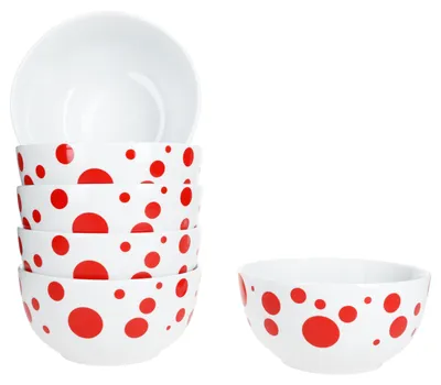 Zdjęcie produktu dla Pula czerwone kropki 6x miska na płatki Ø14cm 400ml porcelana 6 osób miska deserowa w kropki