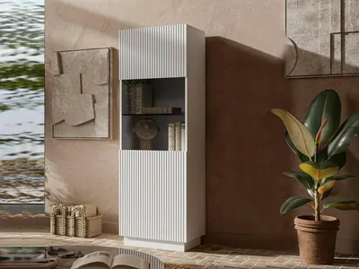 Produktbild von Dmora Vitrine Vadd 59,5x40x178h cm Weiß, 5 Regalböden, Eine Tür