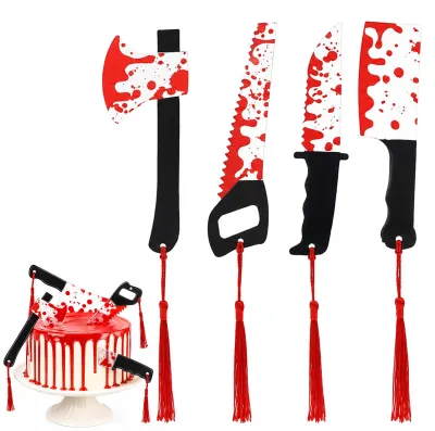 4er-Set Horror-Tortendekoration mit Blutspritzern