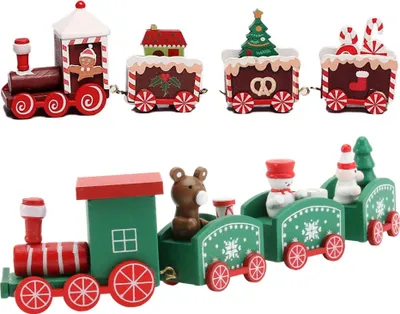 Immagine prodotto di 2Pcs Treno di Natale Decorazione Decorazione da tavolo di Natale Mini Treno di Natale in legno Xmas Party Albero di Natale Renna Decorazione Natale Capodanno Regali