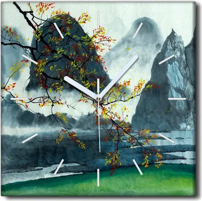 Produktbild von Coloray Uhr auf Leinwand 30x30 cm Wand Uhr Dekoration Wohnzimmer Segeltuch weiße Zeiger -China Berg-Nebel-See