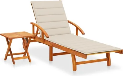 Produktbild von Sonnenliege mit Tisch und Auflage Akazie Massivholz