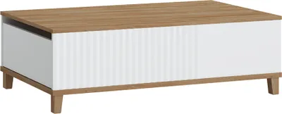 Produktbild von Wohnzimmer Couchtisch mit 2 Schubladen PLYMOUTH-129 in weiß mit Eiche Nb., B/H/T ca. 110/35,6/68 cm