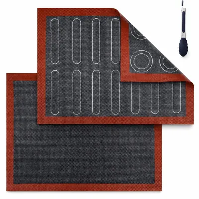 Productafbeelding van Microgeperforeerde bakmat, set van 2 siliconen bakmatten, hittebestendig en herbruikbaar, dubbelzijdig, microgeperforeerd, antislip en met een anti-aanbaklaag, met een glasvezelkern