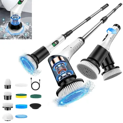 Produktbild von Elektrische rotierende Reinigungsbürste,kabellose Duschbürste mit 9 Aufsätzen,verstellbarem Teleskopstab,wasserdicht,LCD-Display,für Bad,Küche & Wände