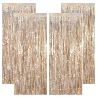 Lametta-Gardine mit Glitzer, 4 Stück, 1 m x 2,5 m, Champagner