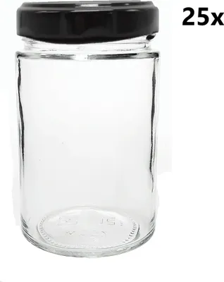 Produktbild von Einmachgläser 327 ml TIEF klar/transparent 25 Stück INKLUSIVE SCHWARZEM DECKEL, Anzahl der Teile in der Packung: 25