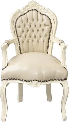 Produktbild von Casa Padrino Barock Esszimmerstuhl mit Armlehnen, Creme / Creme, 108 x 53 x 57 cm