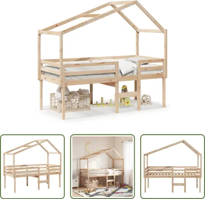 Produktbild von The Living Store Hochbett mit Dach 90x190 cm Massivholz Kiefer
