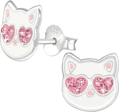 Produktbild von Kinder-Ohrringe Silber 925: Bunte Ohrstecker für Mädchen und Jungen Katze (Cat)