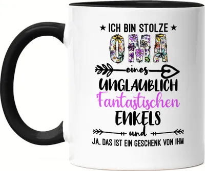 Produktbild von Ich bin stolze Oma Tasse Schwarz Geschenk Idee Muttertag Oma Enkel Geburtstag
