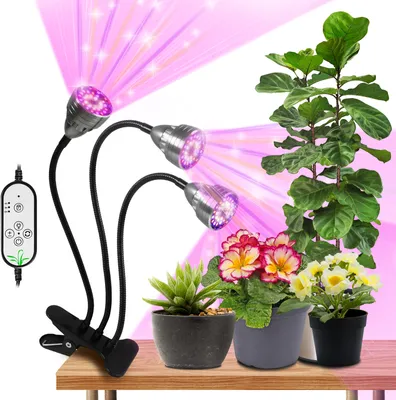 Produktbild von LED Vollspektrum Pflanzenlampe 3 Lichtmodi Dimmbar Zimmerpflanzen Wachstumslicht Pflanzenlicht mit 3 Köpfe und Timer