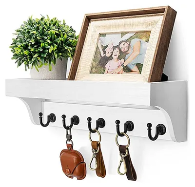 Schlüsselbrett mit 5 Haken, Holz-Wandhalterung, multifunktional
