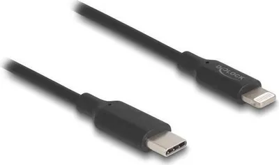 Produktbild von Delock Slim Daten- und Ladekabel USB Type-C zu Lightning für iPhone, iPad, iPod schwarz 1 m MFi
