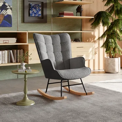 Produktbild von UnboxG Schaukelstuhl Relaxstuhl Sessel Stuhl Wohnzimmersessel, Schaukelsessel Gepolsterter Schwingsessel bis 136 kg belastbar Dunkelgrau Lounge Chair fürs Wohnzimmer Schlafzimmer Balkon