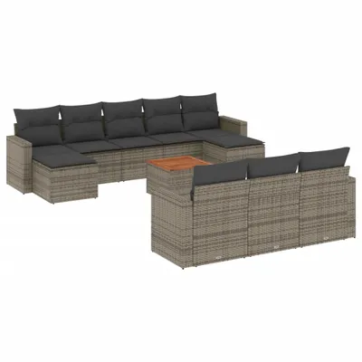 Produktbild von 11-tlg. Garten-Sofagarnitur mit Kissen Grau Poly Rattan