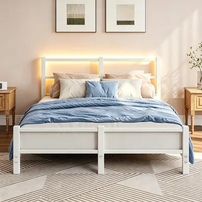 Metallbett mit LED und Ladestation, 120 x 200 cm