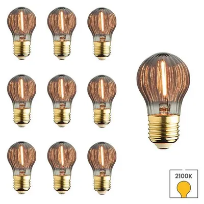 Produktbild von 10er-Set LED-Lampen geripptes Glas E27 | 1 Watt | 2100K extra warmweiß | Smoke | Filament | Lybardo
