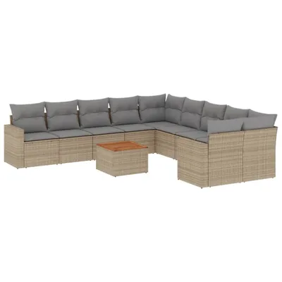 Produktbild von 11-tlg. Garten-Sofagarnitur mit Kissen Beige Poly Rattan