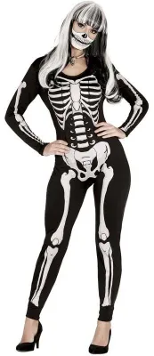 Productafbeelding van Skelet Halloween tutu-kostuum, geschikt voor een griezelparty, spooksnacht, avondoutfit of festival. Maat: 42 - 44 (L). Kleur: zwart