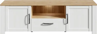 Image de Meuble TV BOHOL Blanc, 166,1 x 42 x 51,8 cm, 2 portes, 1 tiroir, 1 niche