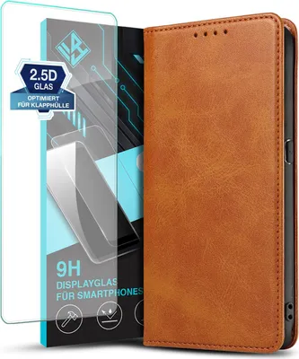 Produktbild von Handyhülle für Samsung Galaxy A80 mit 9H Displayglas Kunstleder Flip Cover Hülle Handytasche Case Kartenfach Farbe: Hellbraun