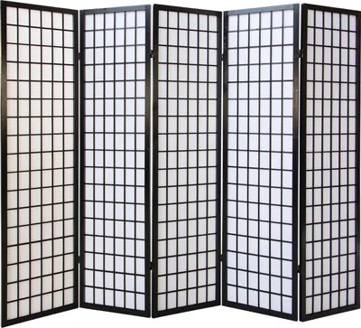 Image de 5 Panneaux Shoji Paravent Japonais Bois Noir Séparateur de Pièce