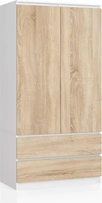 Image de BDW Armoire 2 portes 2 tiroirs, miroir, blanc / chêne Sonoma, 180x90x51