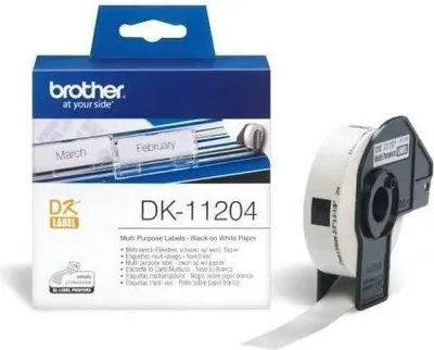 Immagine prodotto di Etichette multiuso Brother DK11204, 17 x 54 mm, 400 etichette adesive bianche, compatibili con Brother QL500 e QL550