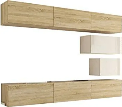 Obrázok produktu pre Furnitech Obývacia stena - Moderná závesná zostava - Obývacia stena s policami a TV skrinkou - Nábytok do obývačky bez LED (Future C16/HGM/WS/8 1B - 273 cm)