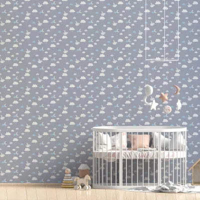 Produktbild von TADESSI Tapete Kinderzimmer M1-No.737 Vliestapete Blau Grau Sterntapete Wolken Jungenzimmer Mädchenzimmer