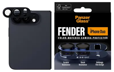 Produktbild von PanzerGlass ® Fender Kameraschutz Midnight iPhone Duo, Apple, Apple - iPhone Duo, Trockene Anwendung, Kratzresistent, Schockresistent, Blau, 1 Stück(e)
