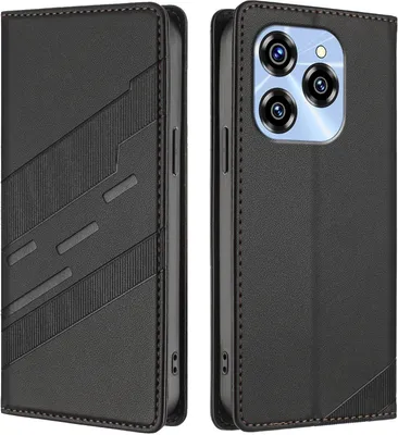 Produktbild von Hülle für Oukitel C50, Kunstleder Brieftaschen Handyhülle mit Kartenfach und Standfunktion Schwarz