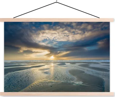 Produktbild von MuchoWow® Textilposter Meer - Wolken - Grau 120x80 cm mit holzfarbenen Rahmen - Aufhängeset
