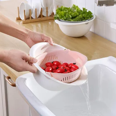 Obrázok produktu pre Kuchynské sitá, umývadlá a sitá z plastu. Prístroj na umývanie ryže 2 v 1. Sady kuchynských sít/umývadiel. Umývací prostriedok, zelenina, cestoviny, ružová farba