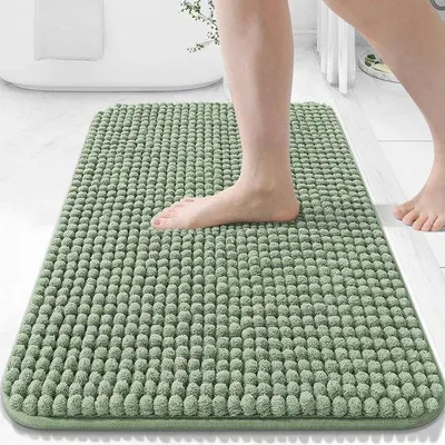 Productafbeelding van Badmat Chenille - Zachte Vloermat - Badkamer Comfort - Extra Absorberend - 41x61 cm - Saliegroen