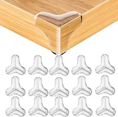 Productafbeelding van Ibenzoa® Transparante PVC-silicon hoekbeschermers voor babyveiligheid aan meubels – T-vorm, zelfklevend, 3,2 x 3,2 x 3,2 cm, 16 stuks