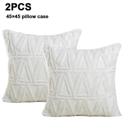 Produktbild von 2er-Pack weiche, kurze Plüsch-Dekokissenbezüge im Luxus-Stil, quadratisch, 45 x 45 cm, weiß