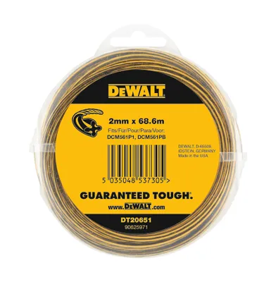 Obrázek produktu pro DeWALT DT20651-QZ, Struna strunového vyžínače, Černá, Žlutá, 68,6 m, DCM561P1, DCM561PB, 1 kusů, 2 mm