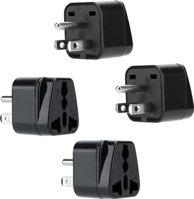 Produktbild von Intirilife 4x Steckdosen Adapter in SCHWARZ – 4er Set Typ B Steckdosen Stromadapter Reisestecker z.B. Deutschland, Italien, Spanien, Frankreich – Typ B Reiseadapter Netzstecker Converter