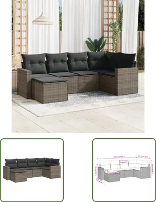 Produktbild von The Living Store 6-tlg. Garten-Sofagarnitur mit Kissen Grau Poly Rattan