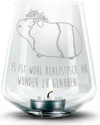 Produktbild von Mr. & Mrs. Panda glas kerzenhalter Meerschweinchen Weisheit - Transparent - Geschenk, Gravur Laterne, Spruch, Wunderland, Lustige Sprüche, Windlicht, Motivation, Wunder