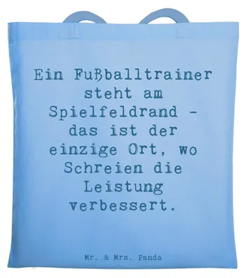 Produktbild von Mr. & Mrs. Panda Tote Bag Spruch Fußballtrainer Energie - Sky Blue - Geschenk, Beruf, Berufsliebe, Beutel, Schultasche, Taktik, Trainingsplanung, Berufe, Tasche, Coaching