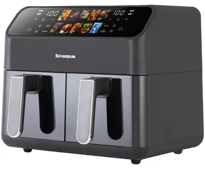 Produktbild von Heißluftfritteuse, 9L Kapazität, Dual-Korb, 2000 Watt Leistung, Temperaturbereich 80-200 °C, Farb-LED-Touchscreen