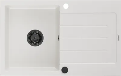 Produktbild von Mexen Bruno Granitspüle mit einem Becken und einer Abtropffläche 795 x 495 mm, Weiß, Siphon Schwarz - 6513791010-20-B