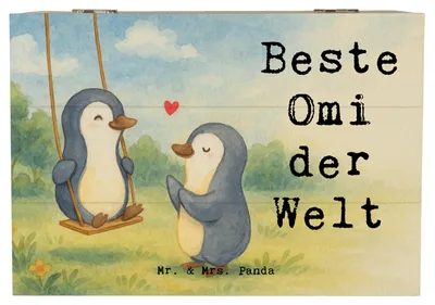 Produktbild von Mr. & Mrs. Panda Geschenkbox Pinguin Beste Omi der Welt Design 22 x 15 cm - Weiß - Geschenk, Geschenkidee, Erinnerungskiste, Aufbewahrungskiste, Oma, Kiste, Großmutter