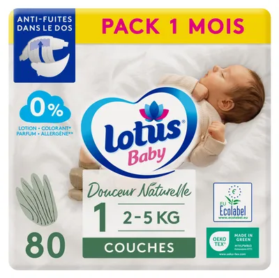 Produktbild von Lotus Baby Douceur natürliche Windeln, Größe 1 (2-2,5 kg) 4x 20 Stück