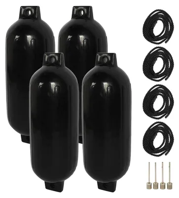 Produktbild von 4 Stück Bootsstoßstangen, schwarz, schlagfest, wasserdicht, robust, Boje mit 2 m Seilen für Yachten, Fischerboote
